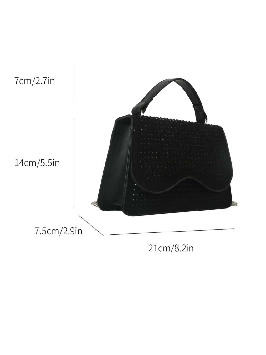 Studded Decor Square Bag Small Flap Top Handle Black