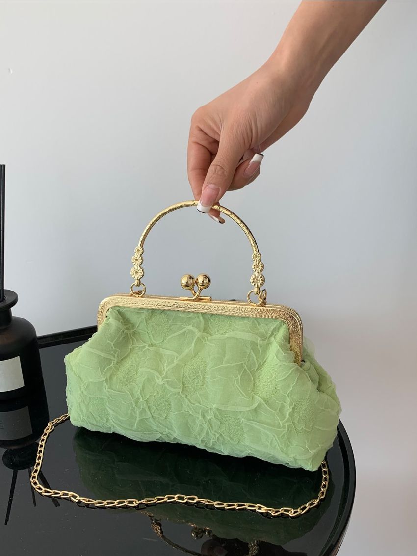 Minimalist Ruched Bag Kiss Lock Green