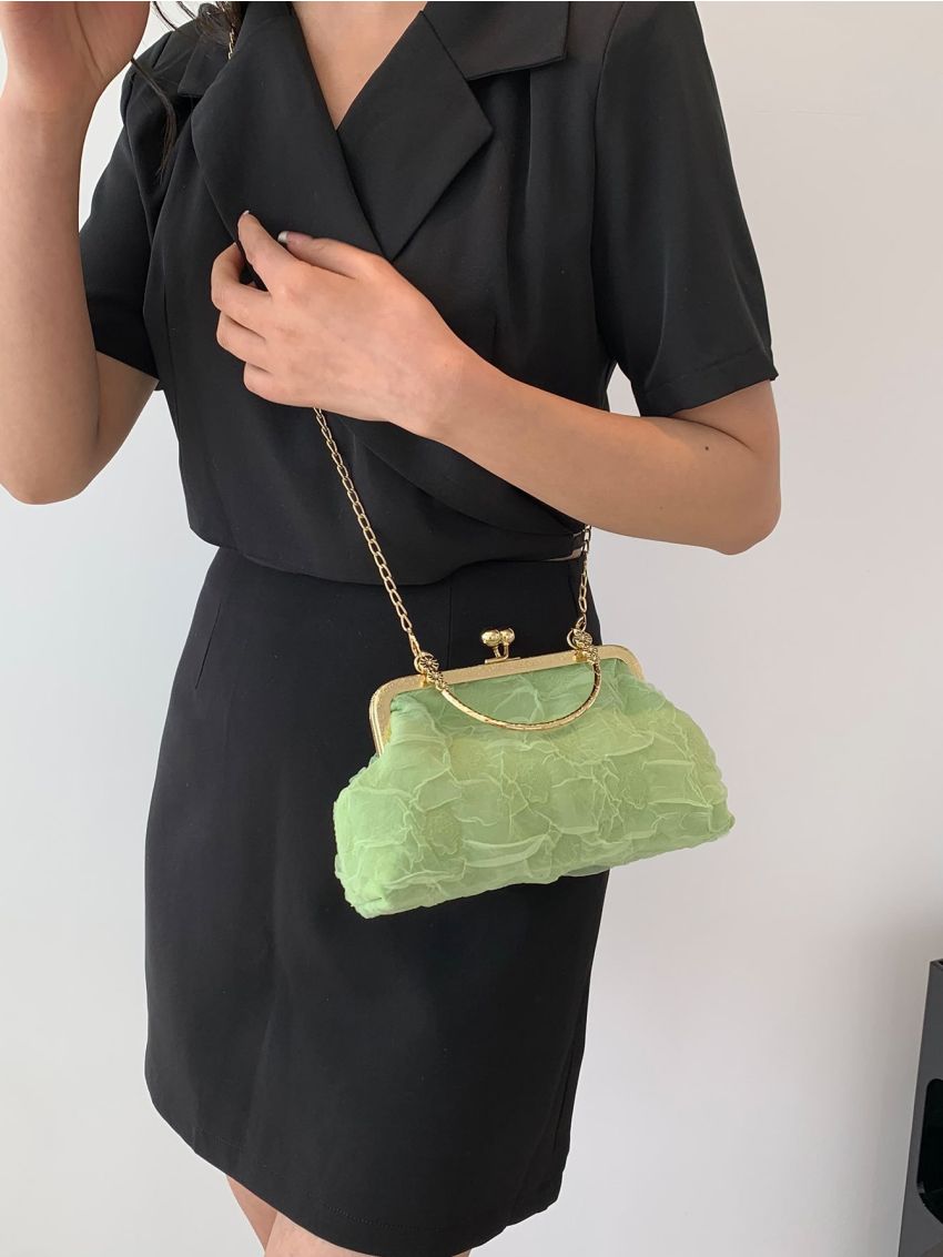 Minimalist Ruched Bag Kiss Lock Green