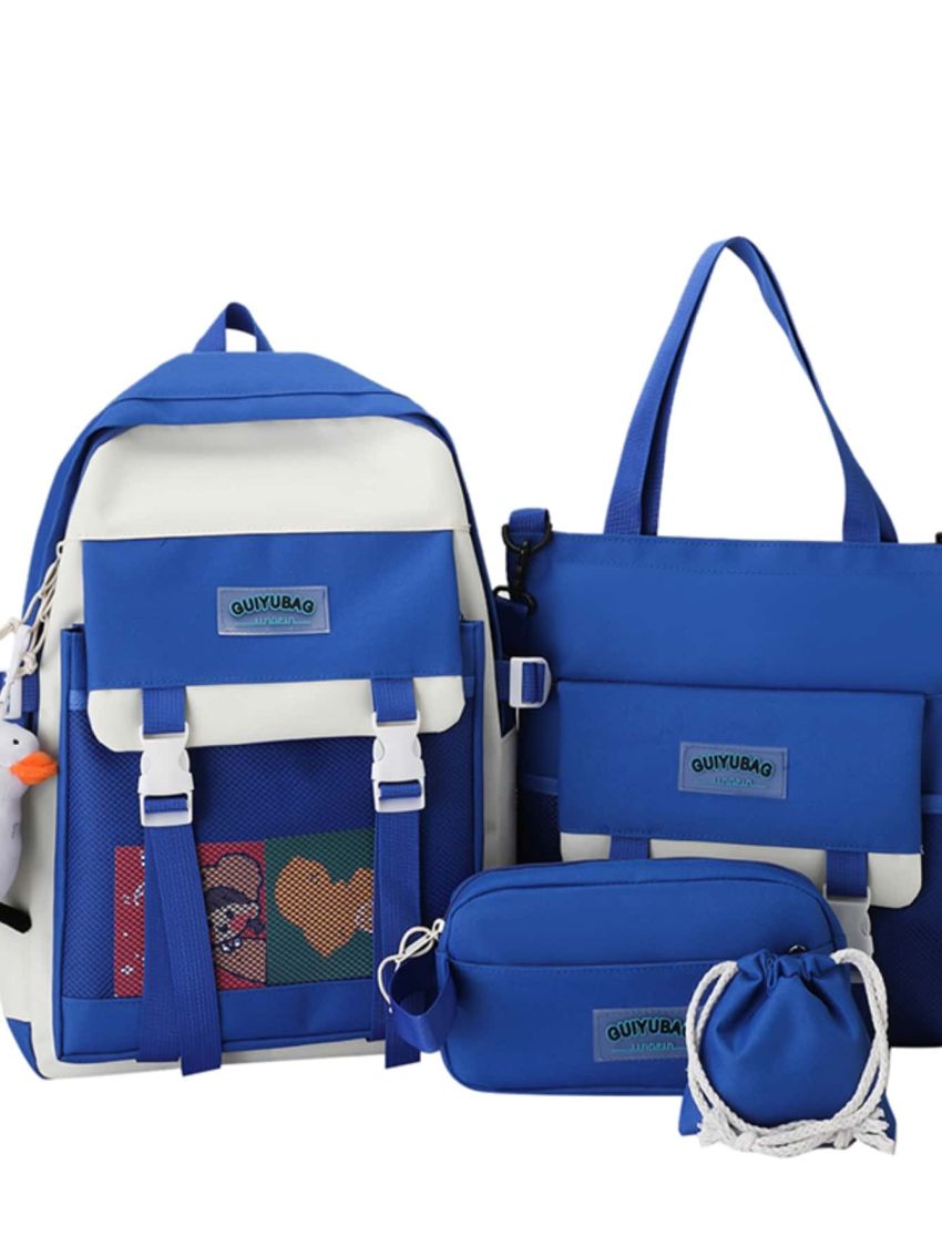 4pcs Letter Graphic Classic Backpack Set Tote Bag Square Bag Coin Purse With Bag Charm For School