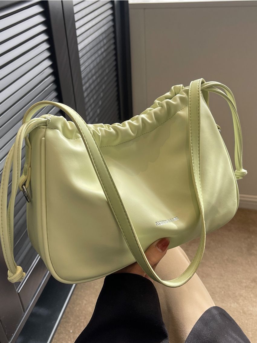 Medium Hobo Bag Letter Graphic Drawstring Design