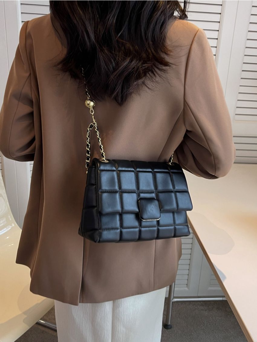 Small Flap Square Bag Quilted Pattern PU