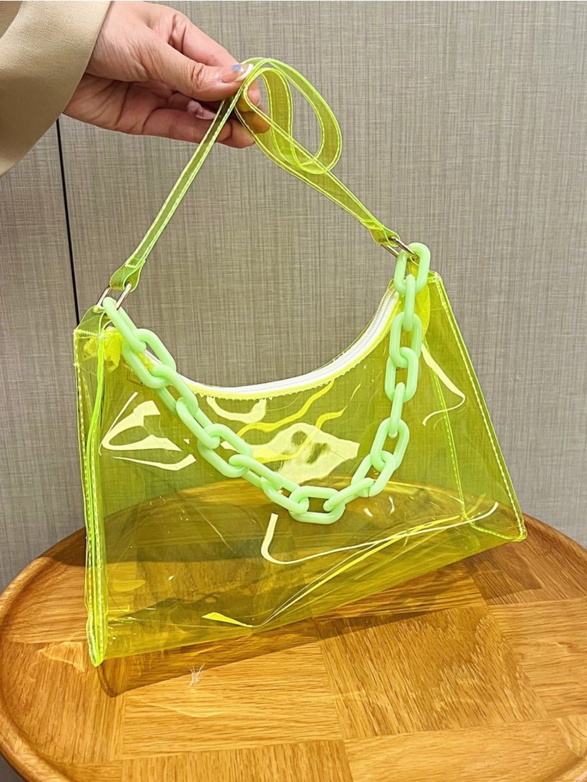 New Fashion Universal Everything Summer Transparent PVC Chain One-Shoulder Baguette Bag Women's Bag