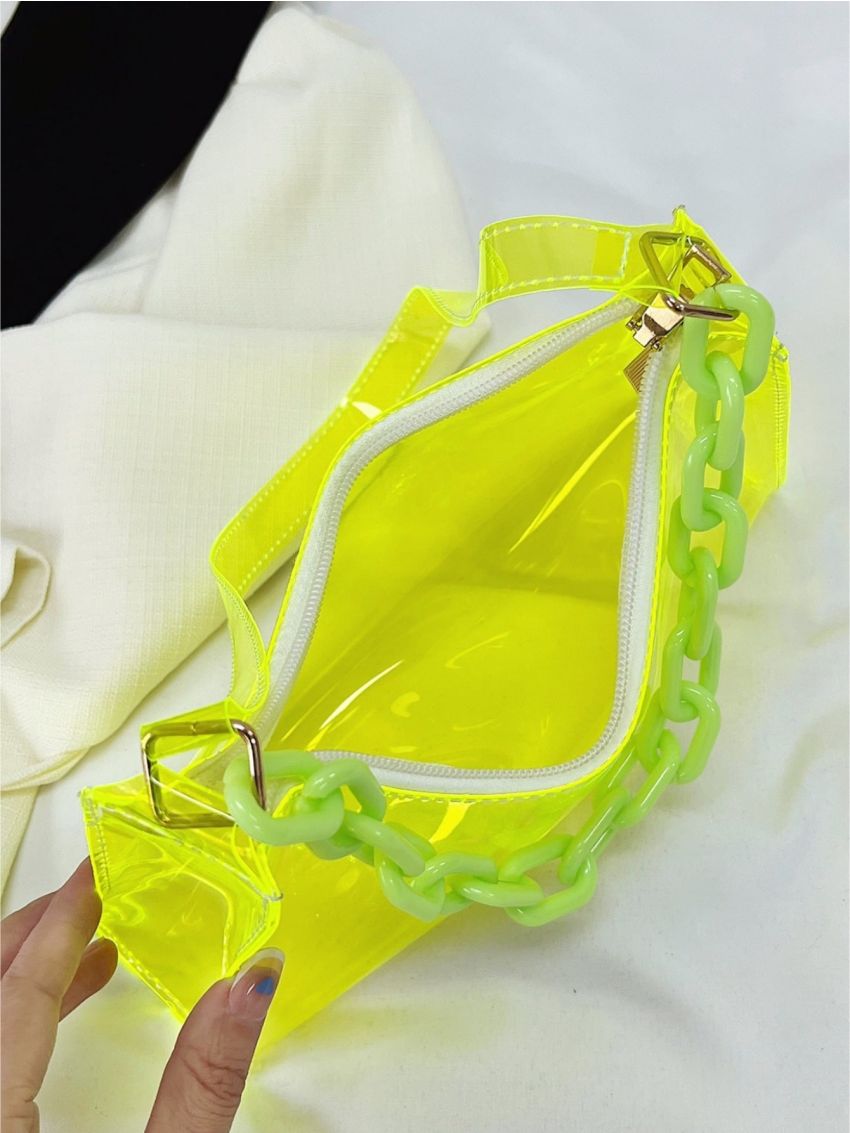 New Fashion Universal Everything Summer Transparent PVC Chain One-Shoulder Baguette Bag Women's Bag