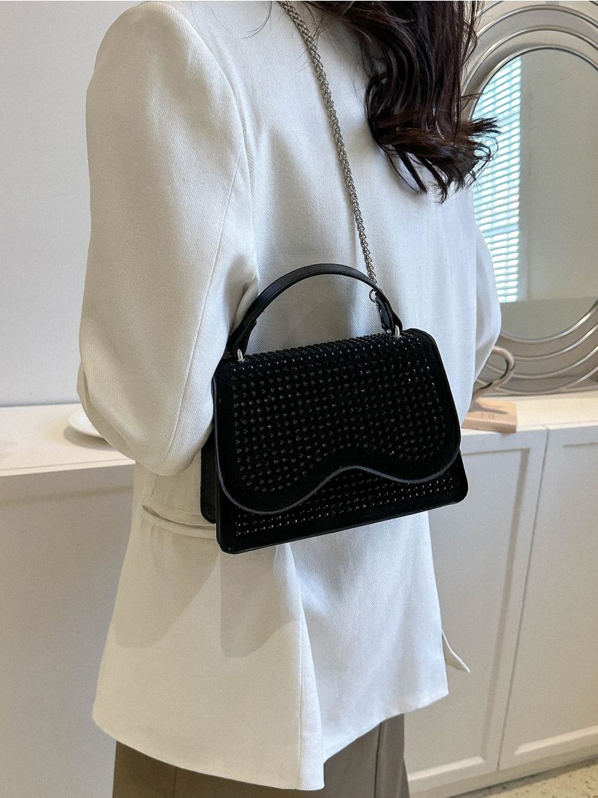 Small Flap Square Bag Studded Decor Chain Strap