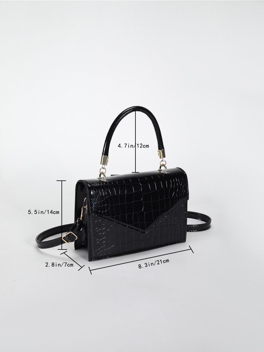 Crocodile Embossed Square Bag Top Handle Minimalist