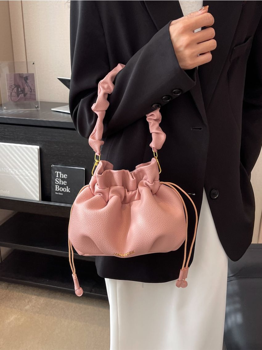 Minimalist Bucket Bag Pink Letter Print