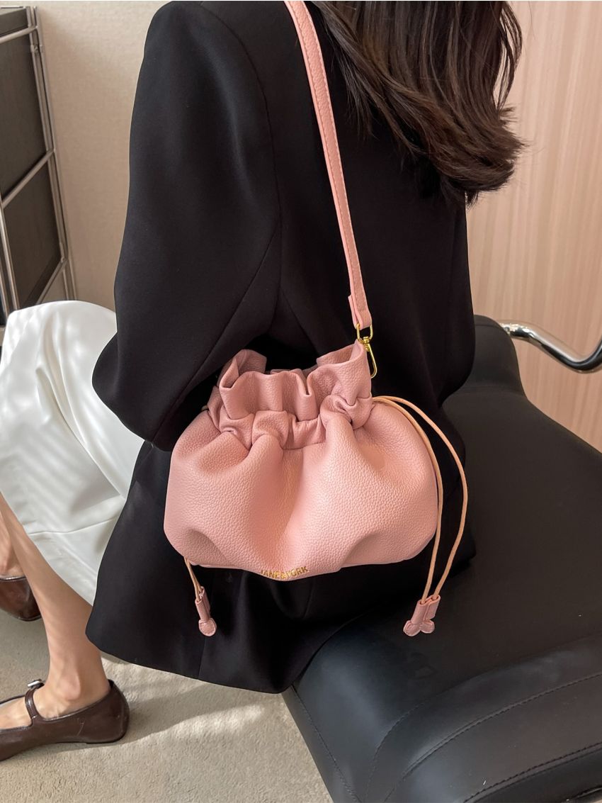 Minimalist Bucket Bag Pink Letter Print