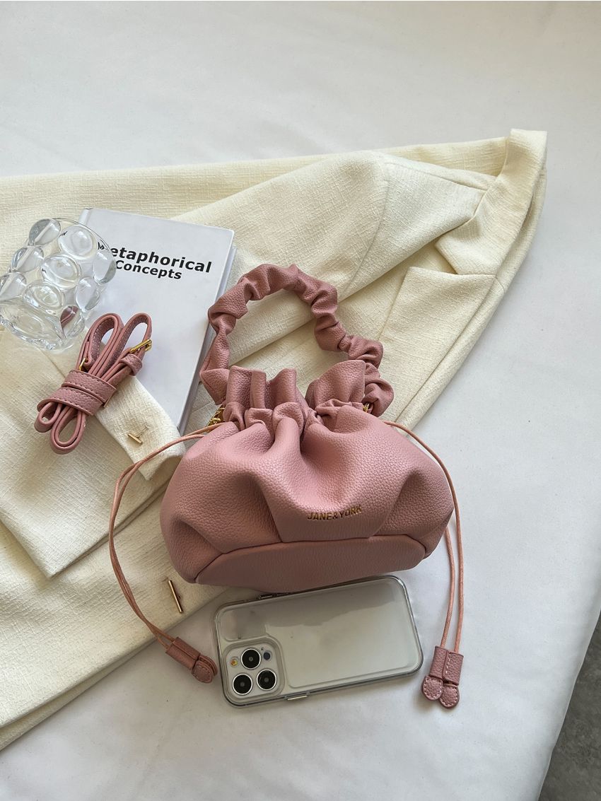Minimalist Bucket Bag Pink Letter Print