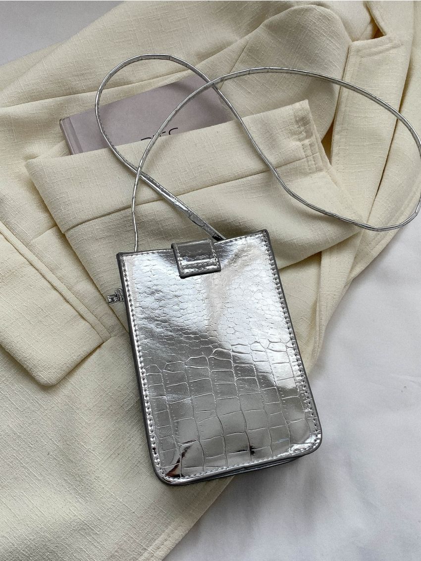 Metallic Phone Wallet Funky Crocodile Embossed