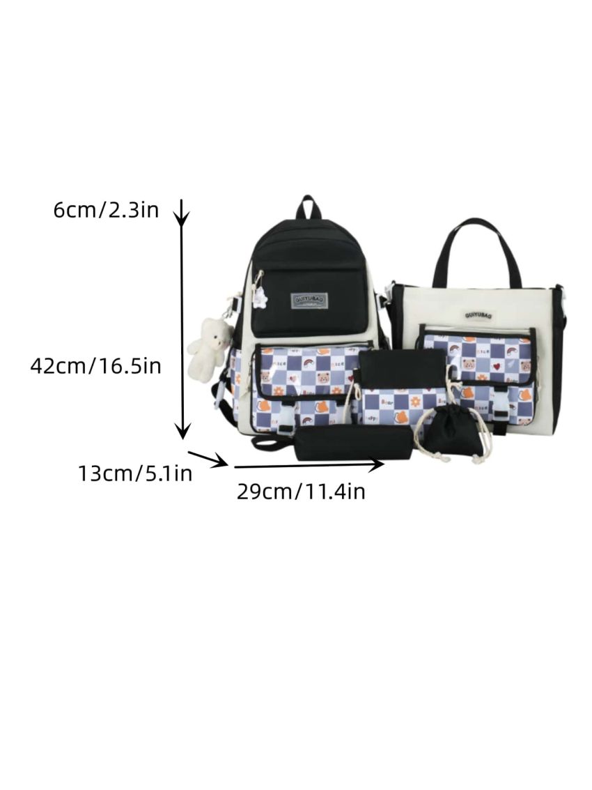 5pcs Backpack Set Cartoon Pattern Classic Backpack Top Handle Bag Square Bag With Bag Charm