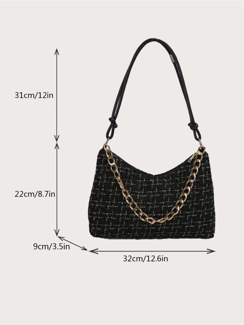 Plaid Pattern Hobo Bag Fashionable Chain Polyester For Daily Life