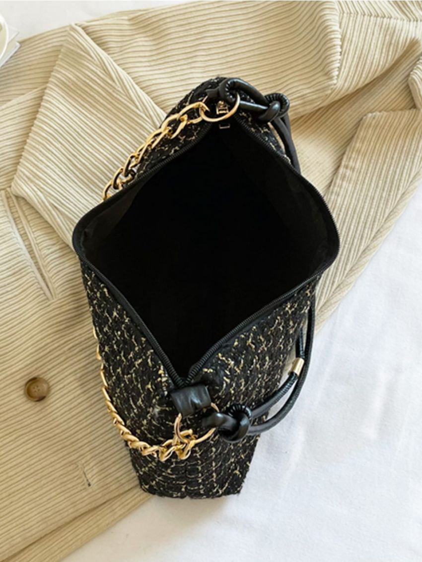 Plaid Pattern Hobo Bag Fashionable Chain Polyester For Daily Life