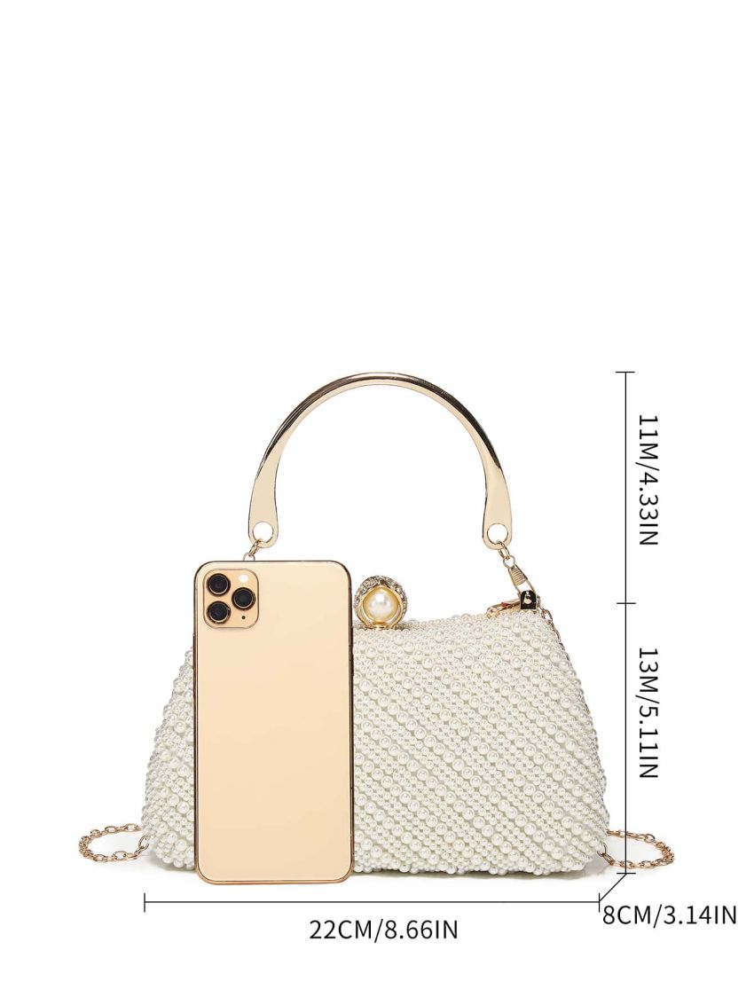 Small Box Bag Pearl & Rhinestone Decor Plastic