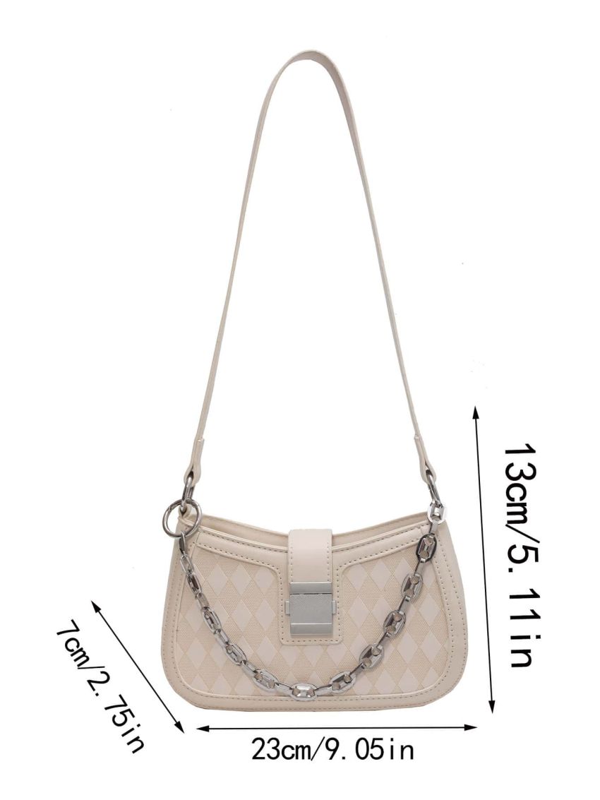 Small Hobo Bag Geometric Embossed Metal & Chain Decor