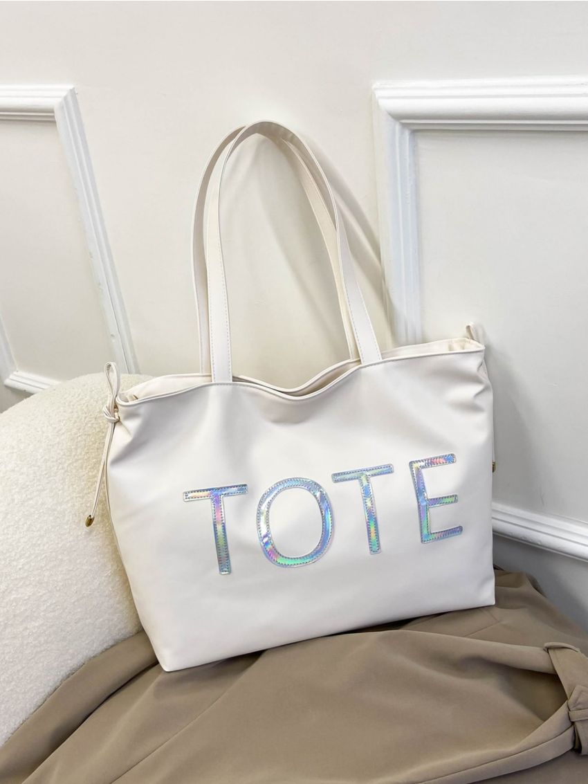 Letter Patch Decor Shoulder Tote Bag Funky Style