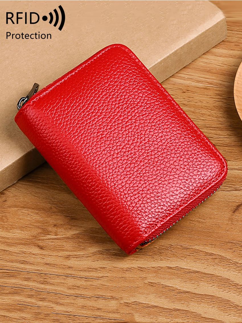 Genuine Leather Litchi Embossed Card Holder
