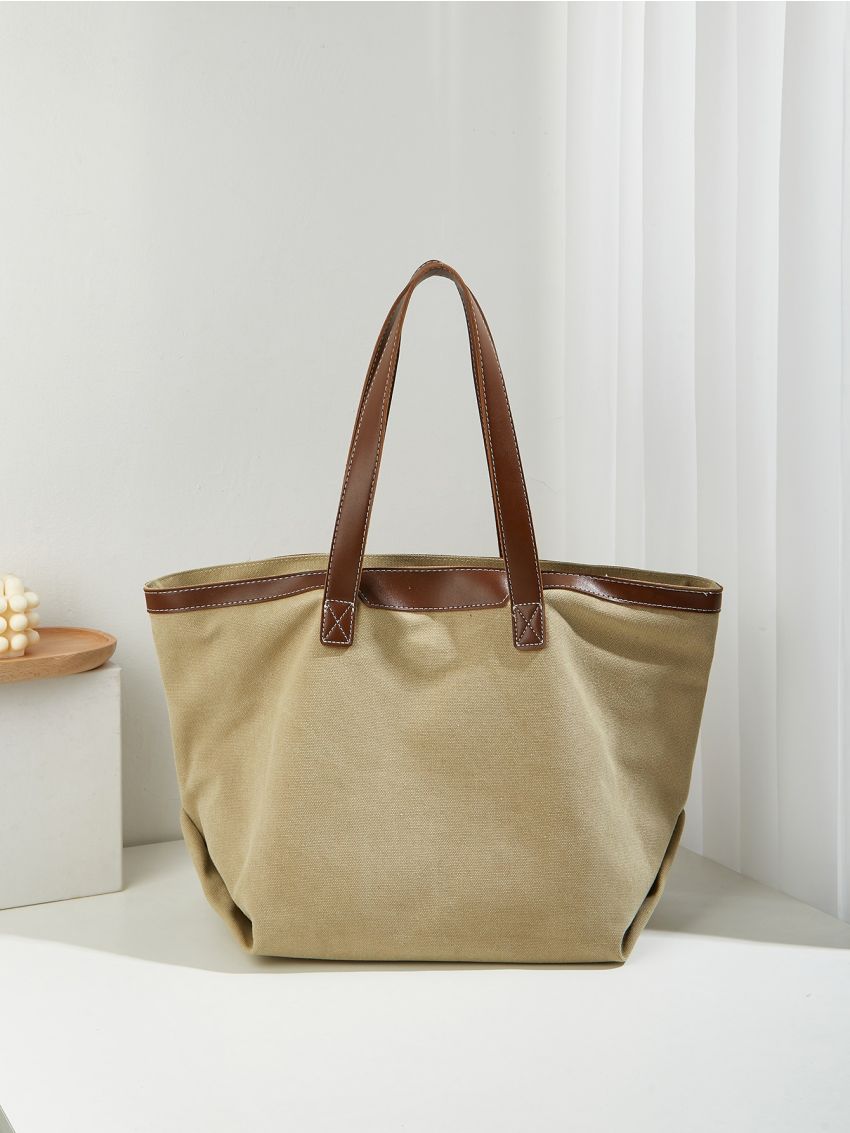 Stripe Pattern Shoulder Tote Bag Double Handle Fashion Style