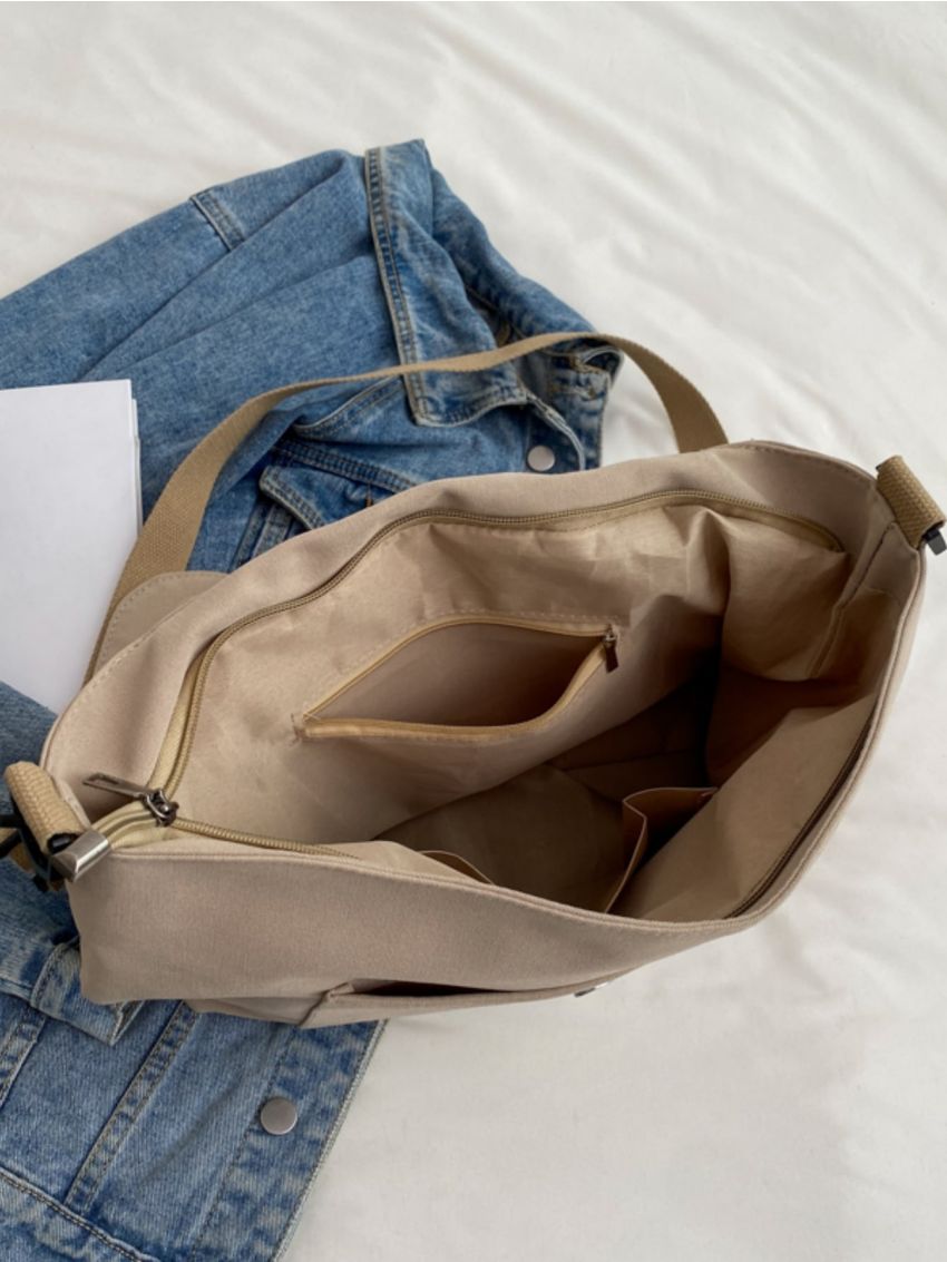 Minimalist Messenger Bag Large Capacity Flap Khaki