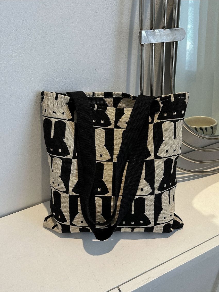 Small Shopper Bag Colorblock Cartoon Rabbit Pattern For Shopping