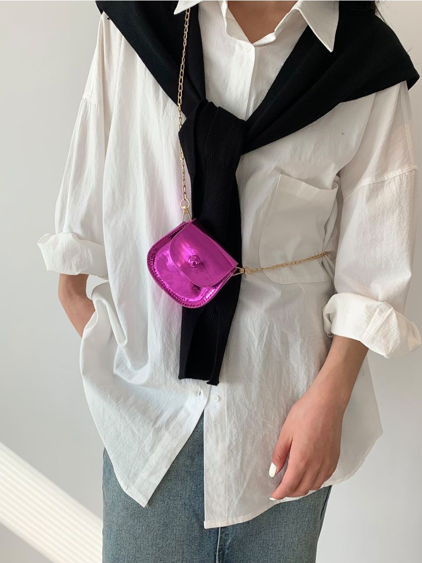 Mini Saddle Bag Metallic Flap Chain Funky PU