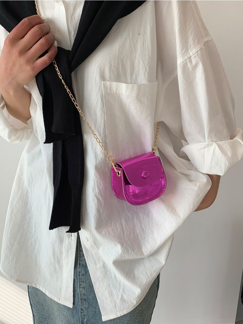 Mini Saddle Bag Metallic Flap Chain Funky PU