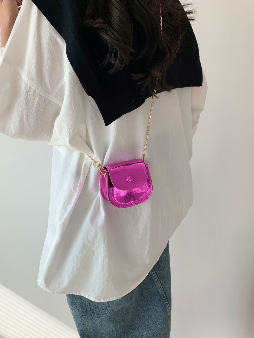 Mini Saddle Bag Metallic Flap Chain Funky PU