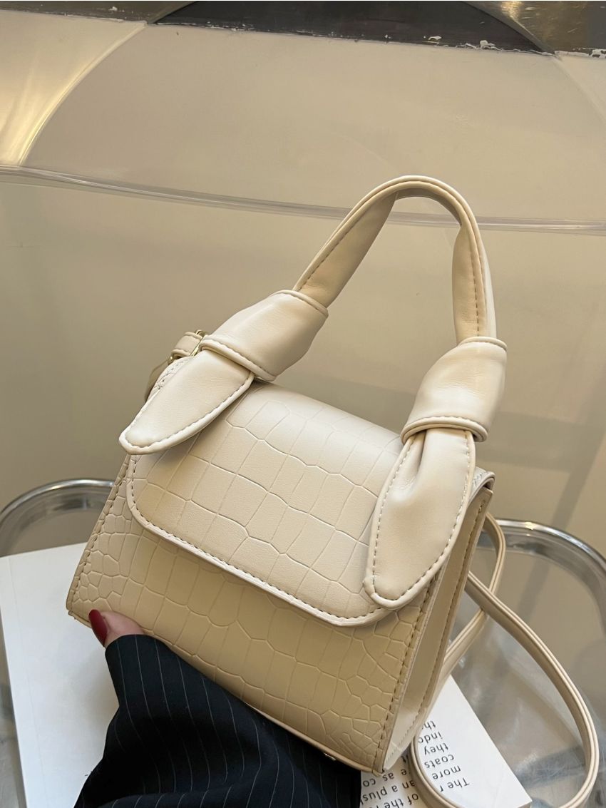 Mini Crocodile Embossed Square Bag Beige Fashionable Top Handle For Work