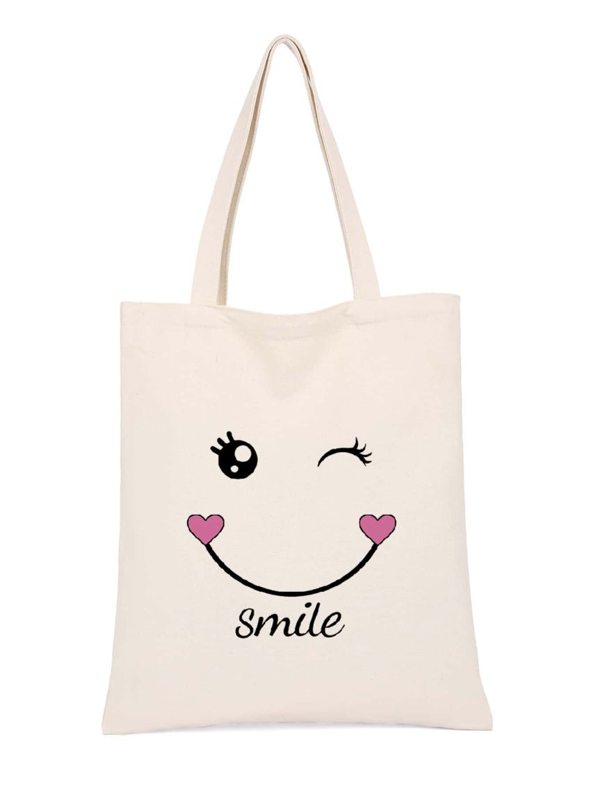 Small Shopper Bag Letter & Expression Pattern Double Handle For Shopping