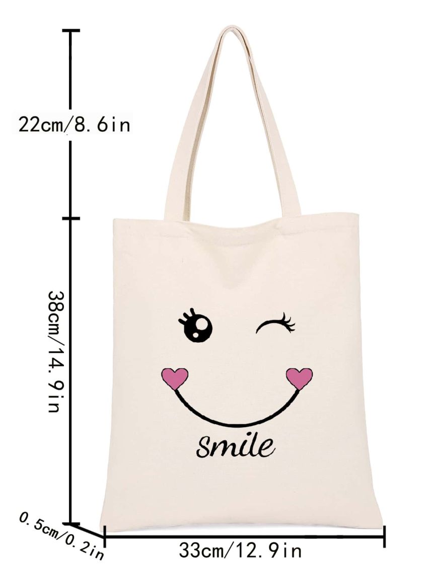 Small Shopper Bag Letter & Expression Pattern Double Handle For Shopping