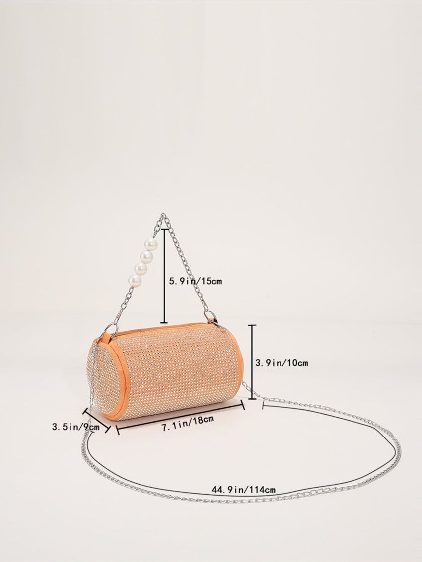 Mini Bucket Bag Studded & Faux Pearl Decor Chain Strap For Party