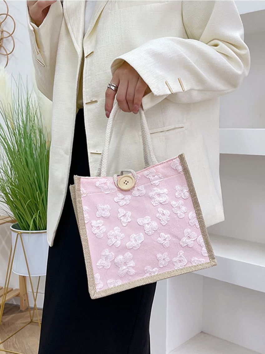 Mini Square Bag Floral Pattern Double Handle For Daily