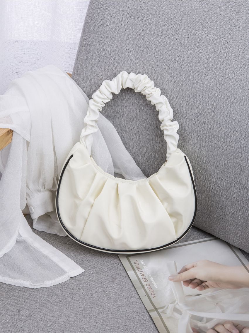 Contrast Piping Ruched Bag PU For Daily Life