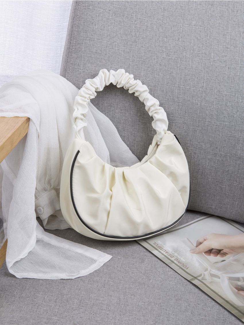 Contrast Piping Ruched Bag PU For Daily Life