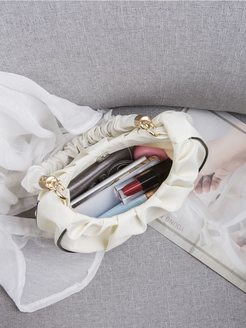 Contrast Piping Ruched Bag PU For Daily Life