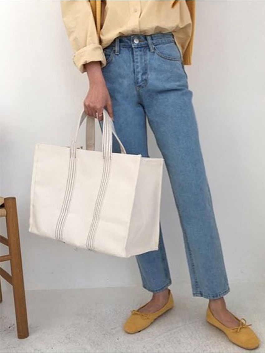 Stitch Detail Shopper Bag Large Capacity Polyester For Shopping