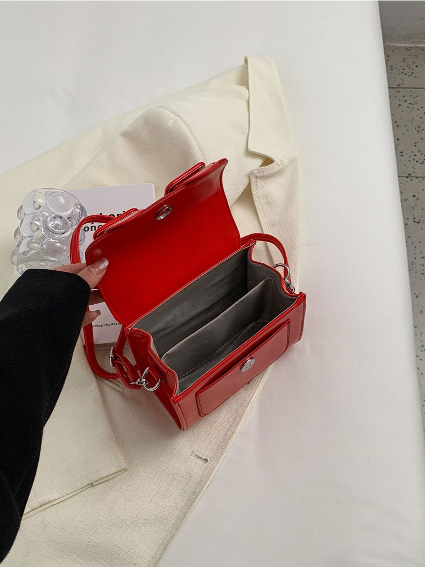 Mini Messenger Bag Buckle Decor PU Neon Red Funky For Daily Life