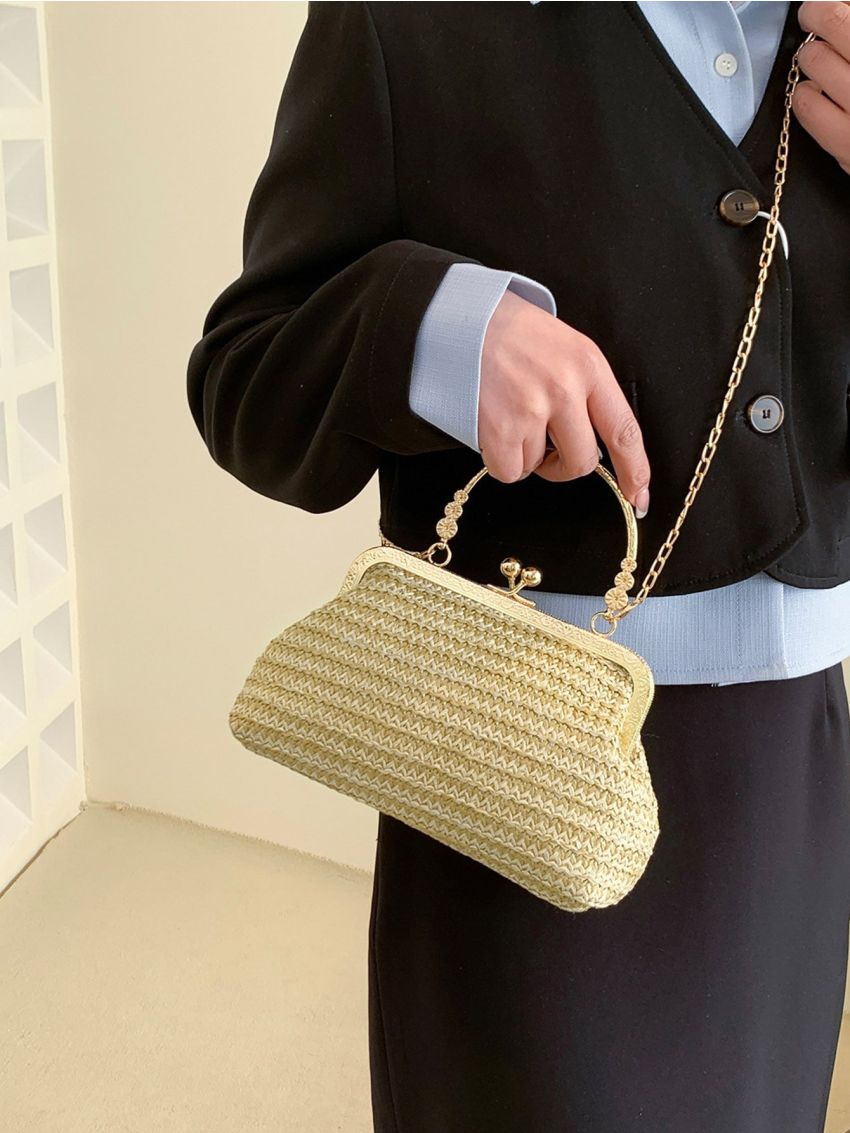 Kiss Lock Straw Bag Chain Vacation