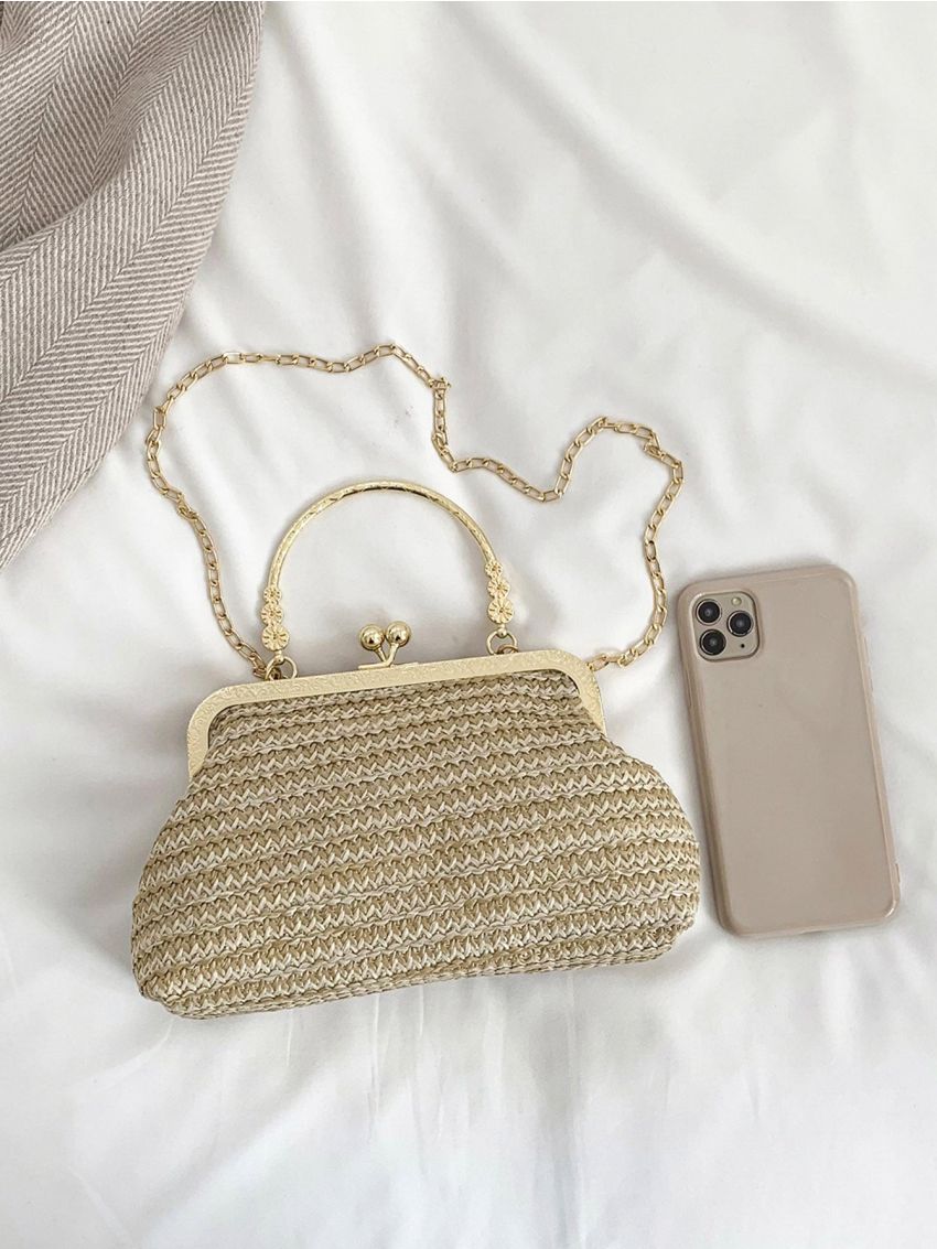 Kiss Lock Straw Bag Chain Vacation