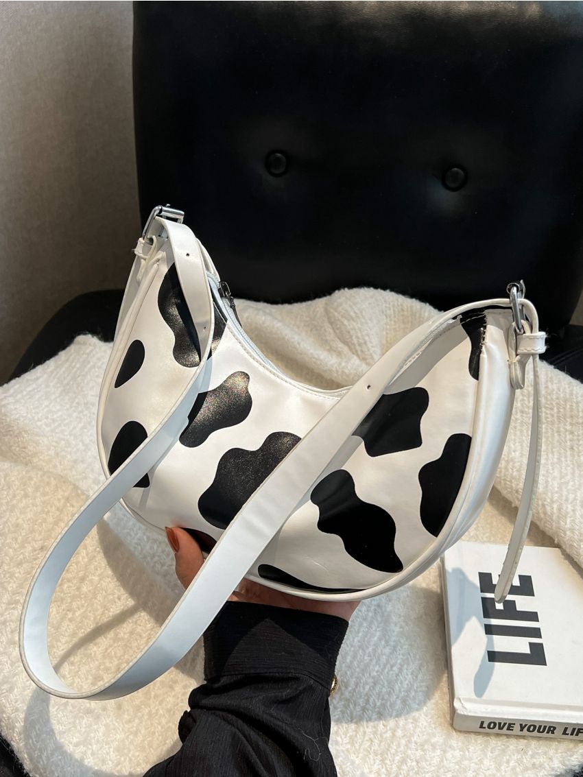 Cow Pattern Hobo Bag PU For Daily Life