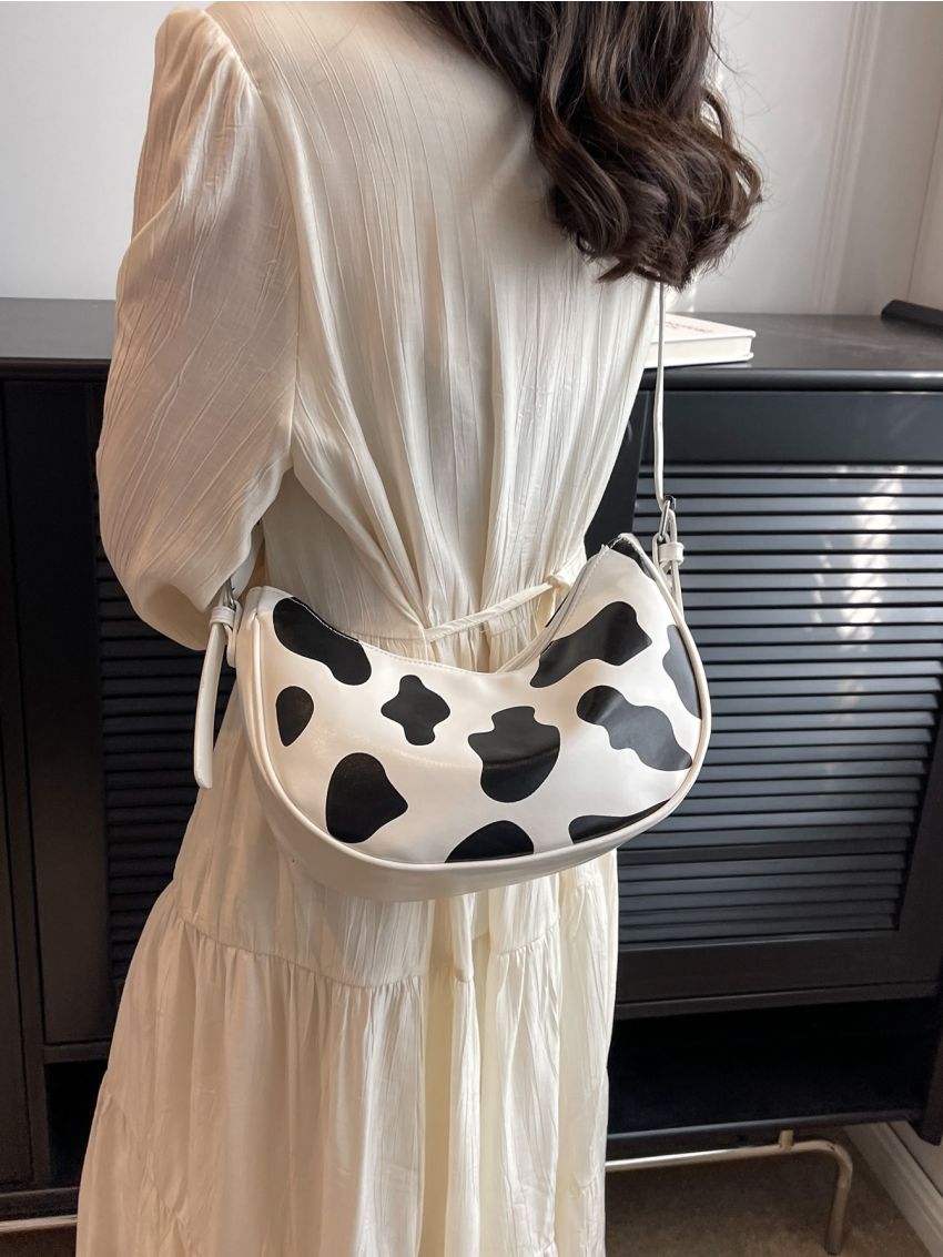 Cow Pattern Hobo Bag PU For Daily Life