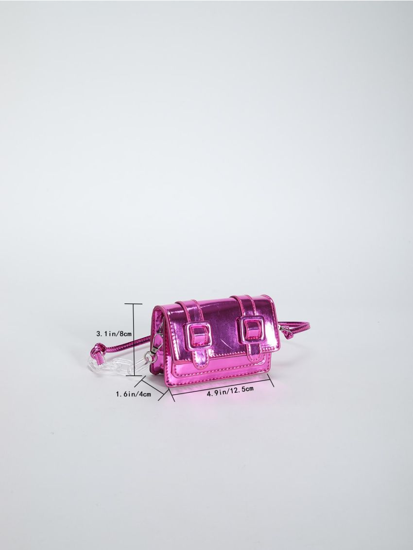 Mini Messenger Bag Buckle Decor Neon Purple PU