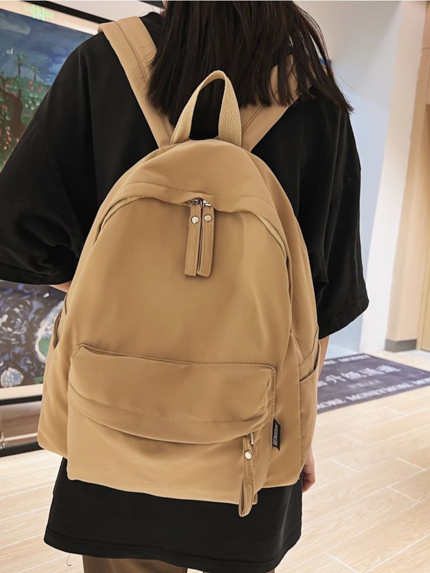 Medium Classic Backpack Letter Patch Decor Minimalist