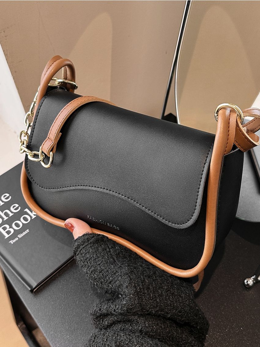 Small Flap Crossbody Bag Letter Graphic Contrast Binding