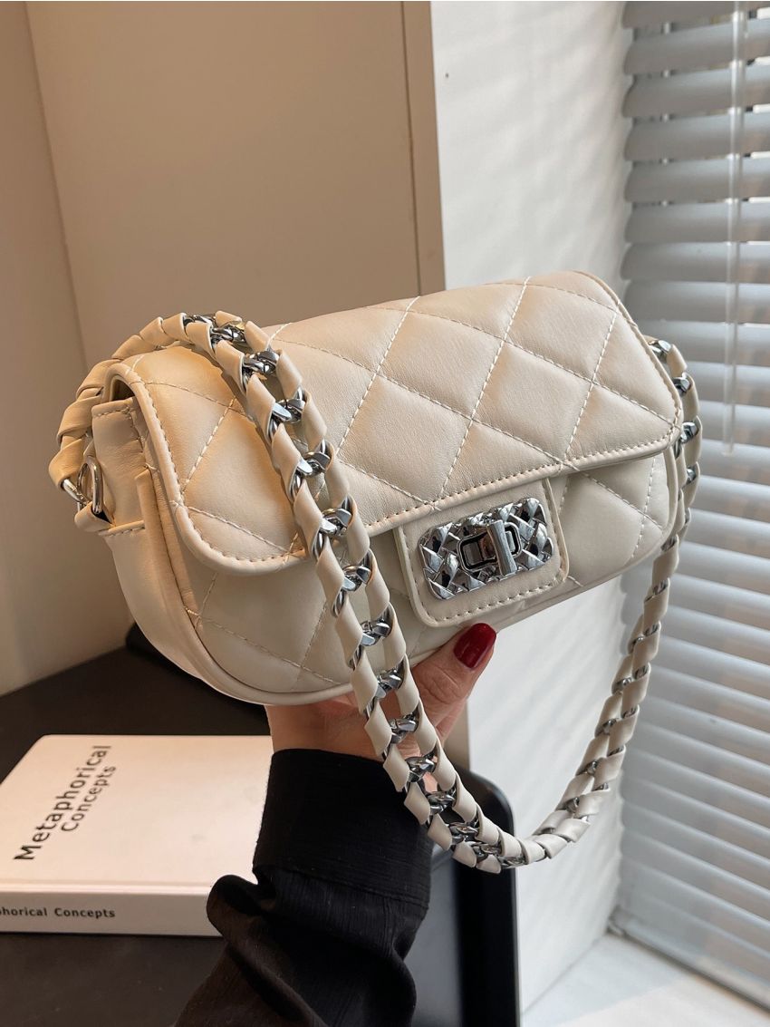 Mini Flap Square Bag Quilted Pattern Turn Lock