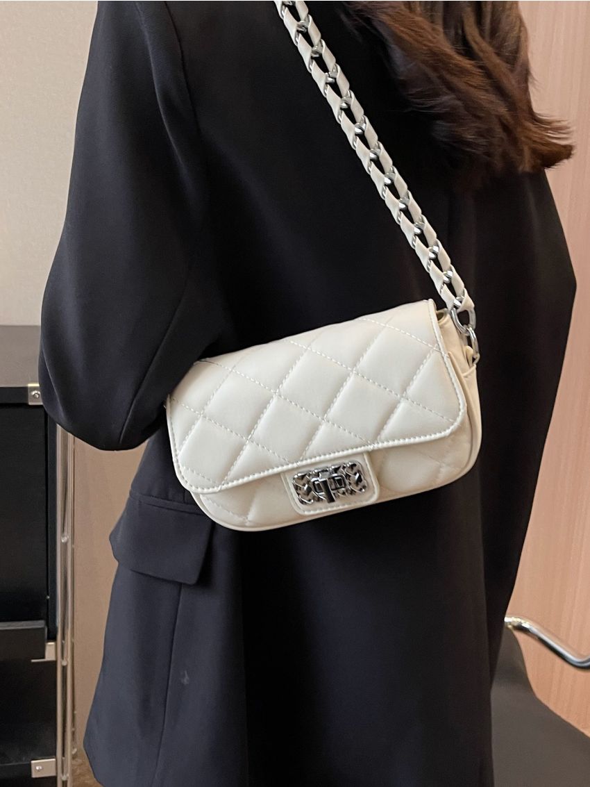 Mini Flap Square Bag Quilted Pattern Turn Lock