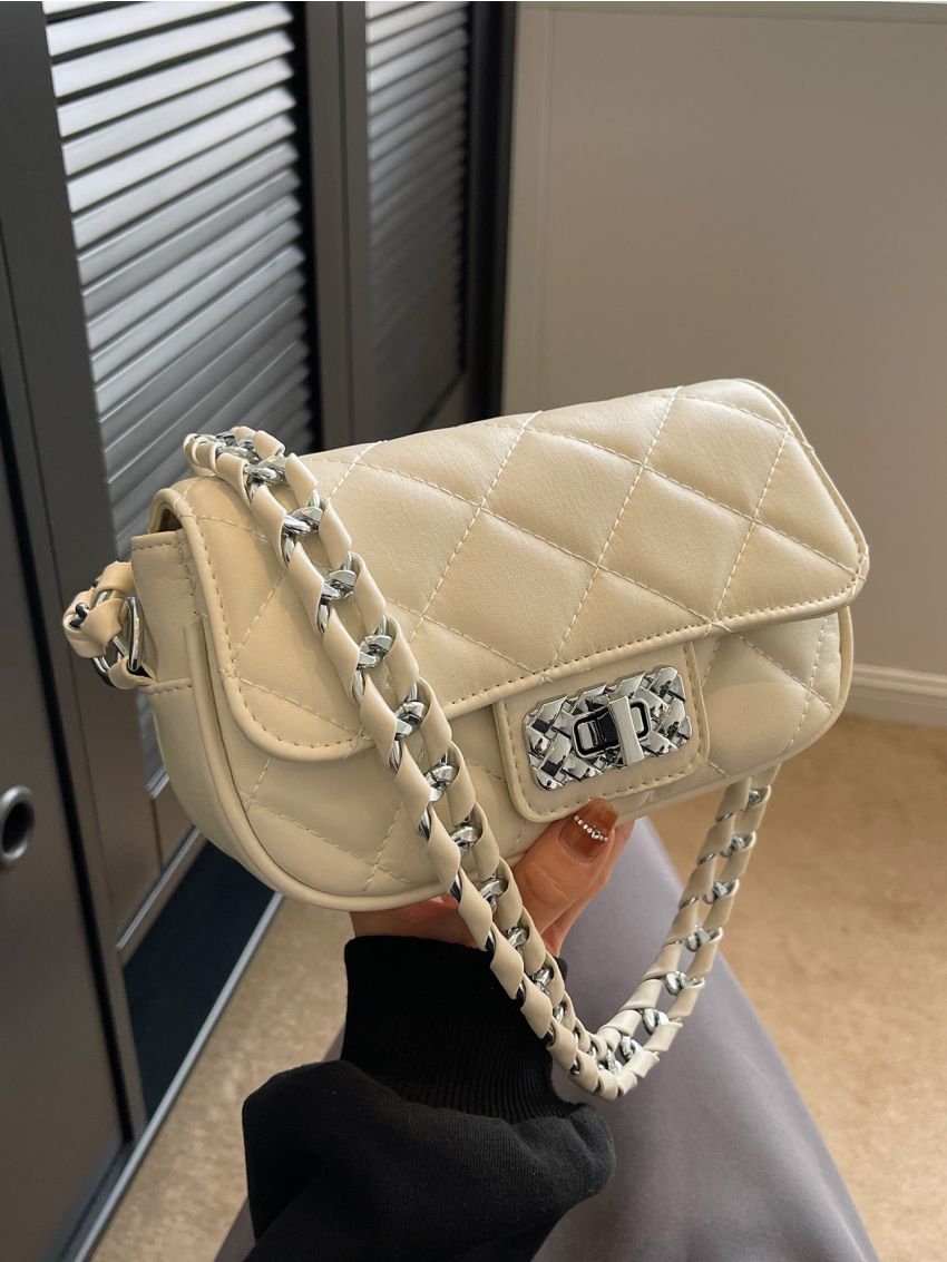 Mini Flap Square Bag Quilted Pattern Turn Lock