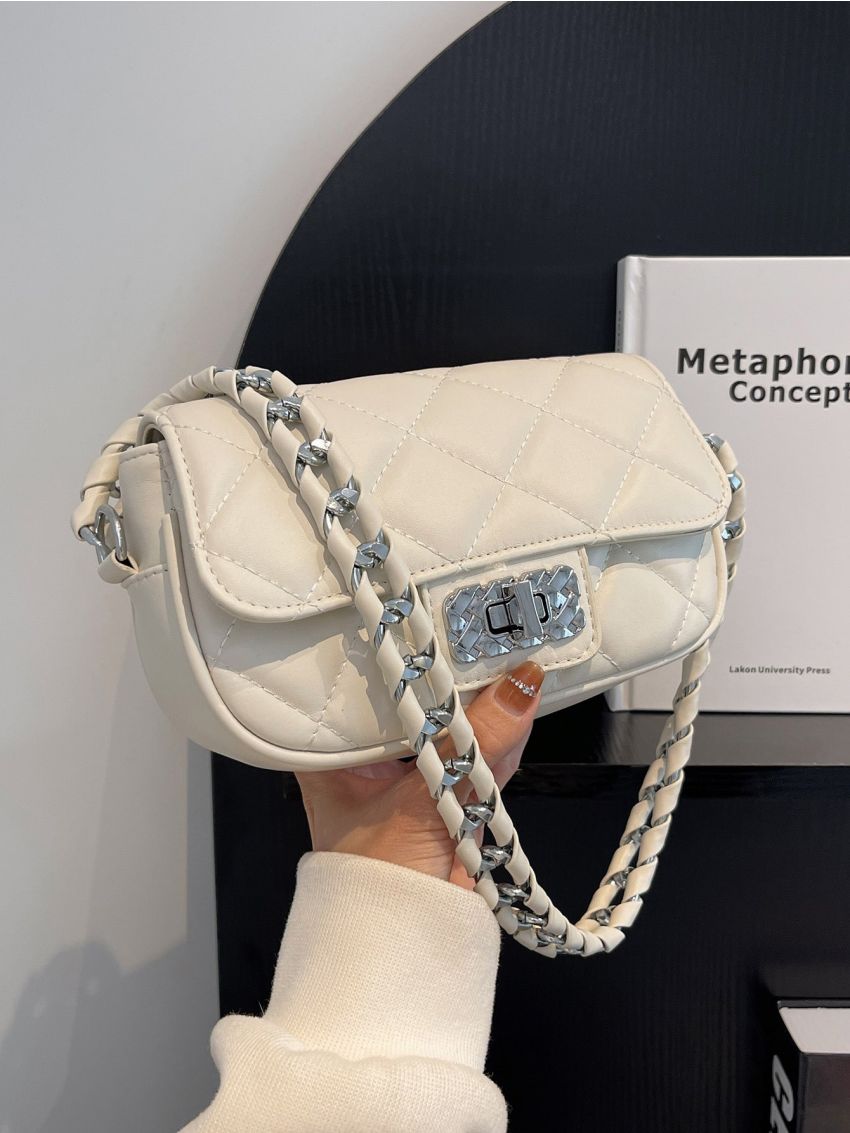 Mini Flap Square Bag Quilted Pattern Turn Lock