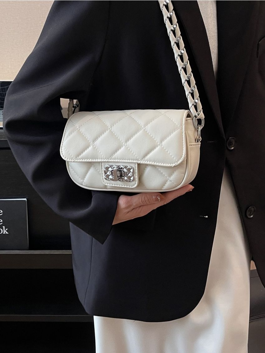 Mini Flap Square Bag Quilted Pattern Turn Lock