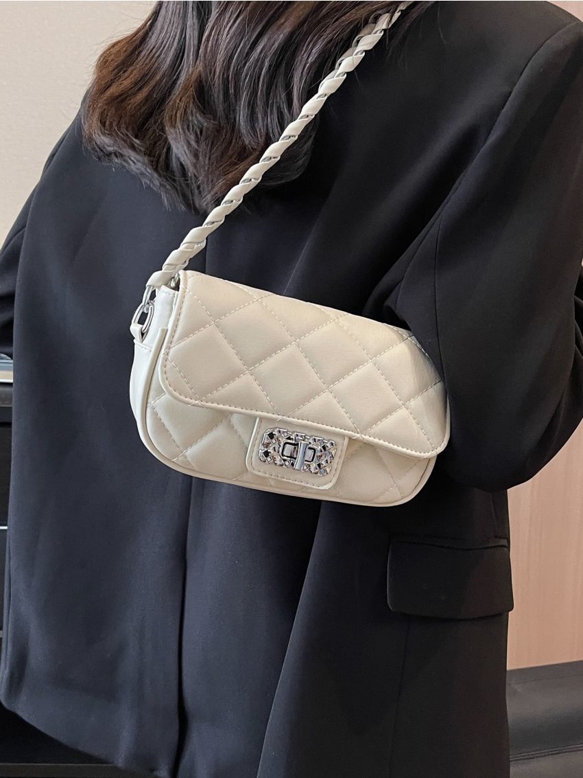 Mini Flap Square Bag Quilted Pattern Turn Lock